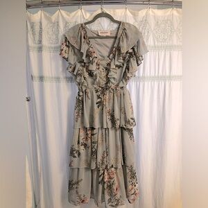 JessaKae Floral Ruffle Midi Dress in Blue and Pink